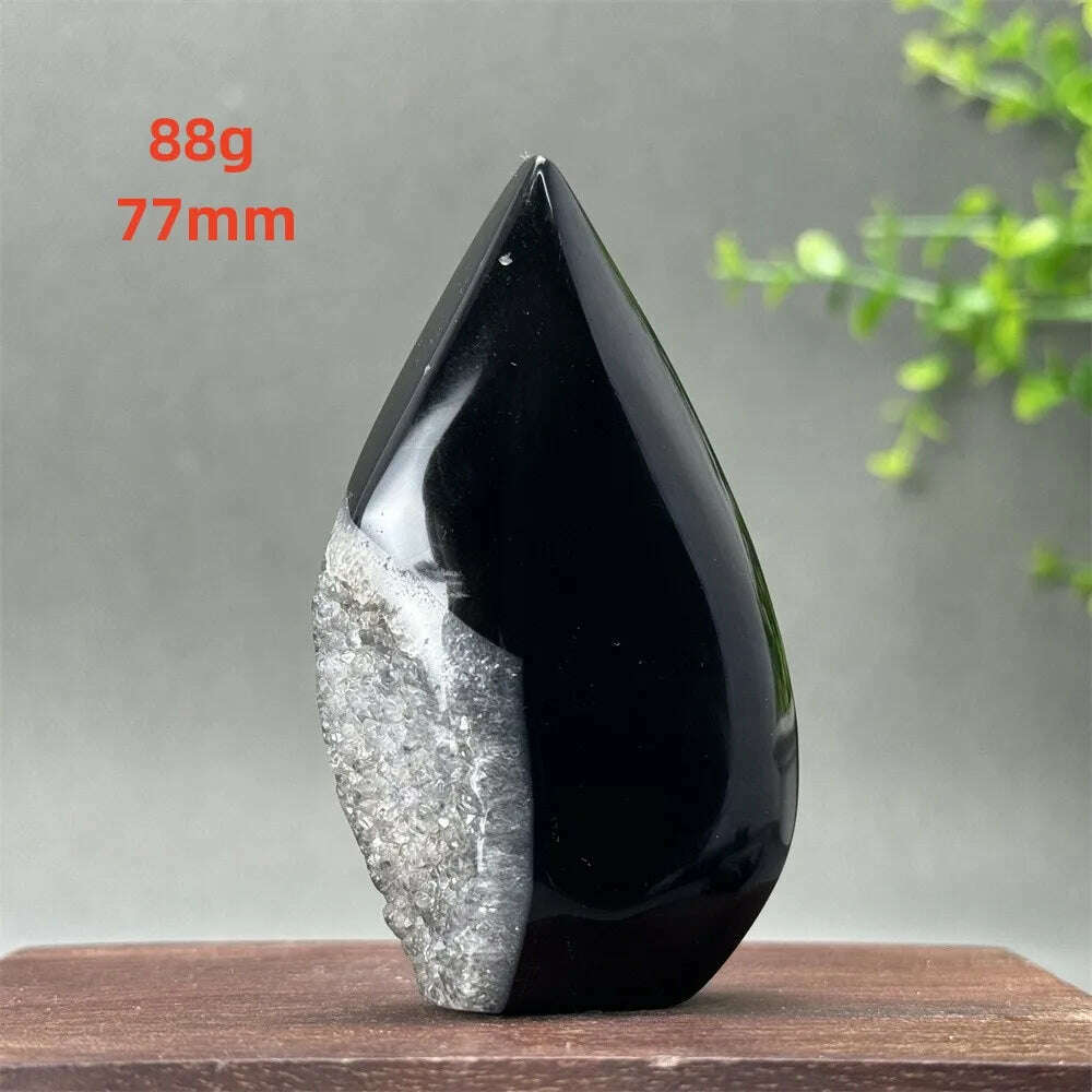 KIMLUD, Natural Crystal Black Onyx Silk Stripes Free Form Torch Healing Reiki Meditation Feng Shui Home Decor Gift, 88g   77mm, KIMLUD APPAREL - Womens Clothes