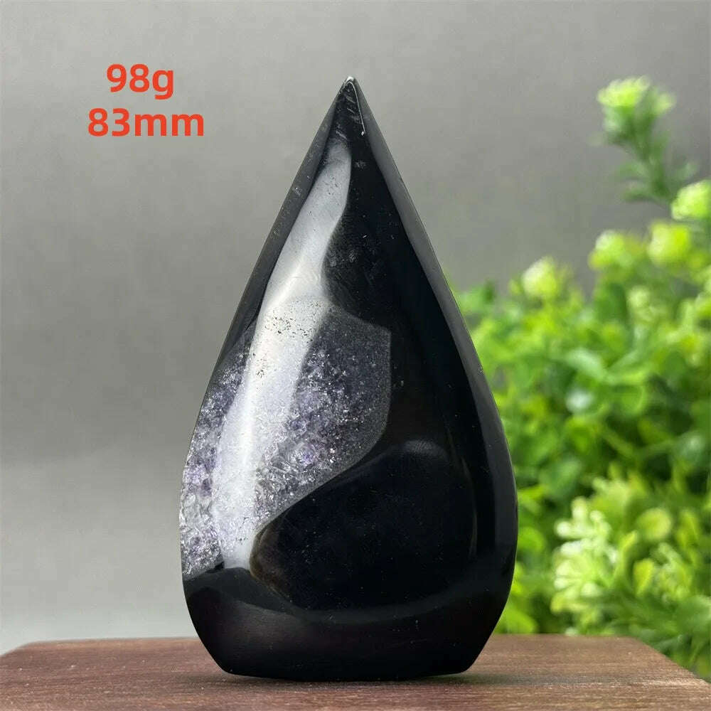 KIMLUD, Natural Crystal Black Onyx Silk Stripes Free Form Torch Healing Reiki Meditation Feng Shui Home Decor Gift, 98g   83mm, KIMLUD APPAREL - Womens Clothes