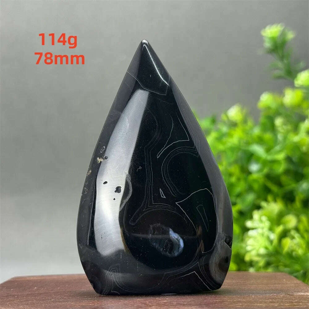 KIMLUD, Natural Crystal Black Onyx Silk Stripes Free Form Torch Healing Reiki Meditation Feng Shui Home Decor Gift, 114g   78mm, KIMLUD APPAREL - Womens Clothes