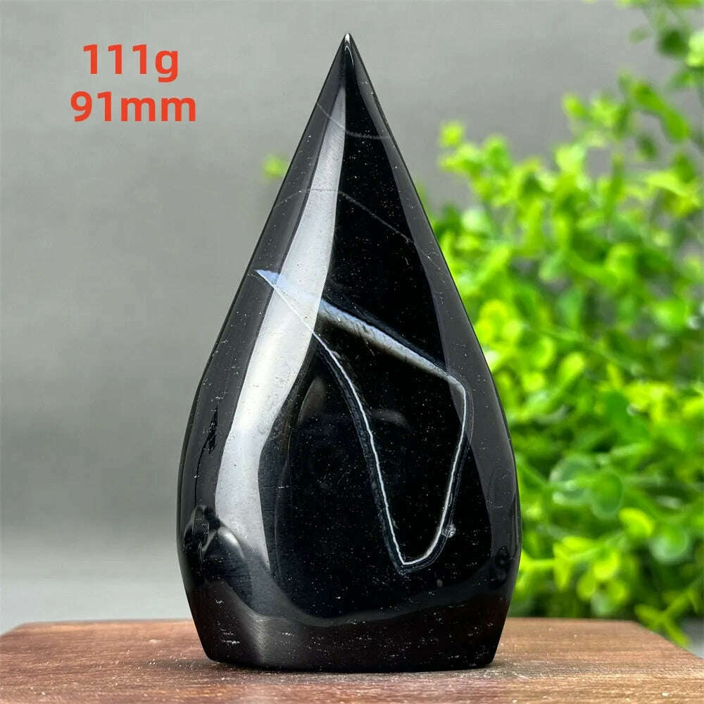 KIMLUD, Natural Crystal Black Onyx Silk Stripes Free Form Torch Healing Reiki Meditation Feng Shui Home Decor Gift, 111g   91mm, KIMLUD APPAREL - Womens Clothes