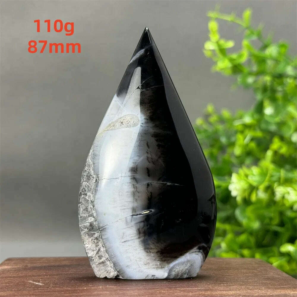 KIMLUD, Natural Crystal Black Onyx Silk Stripes Free Form Torch Healing Reiki Meditation Feng Shui Home Decor Gift, 110g   87mm, KIMLUD APPAREL - Womens Clothes