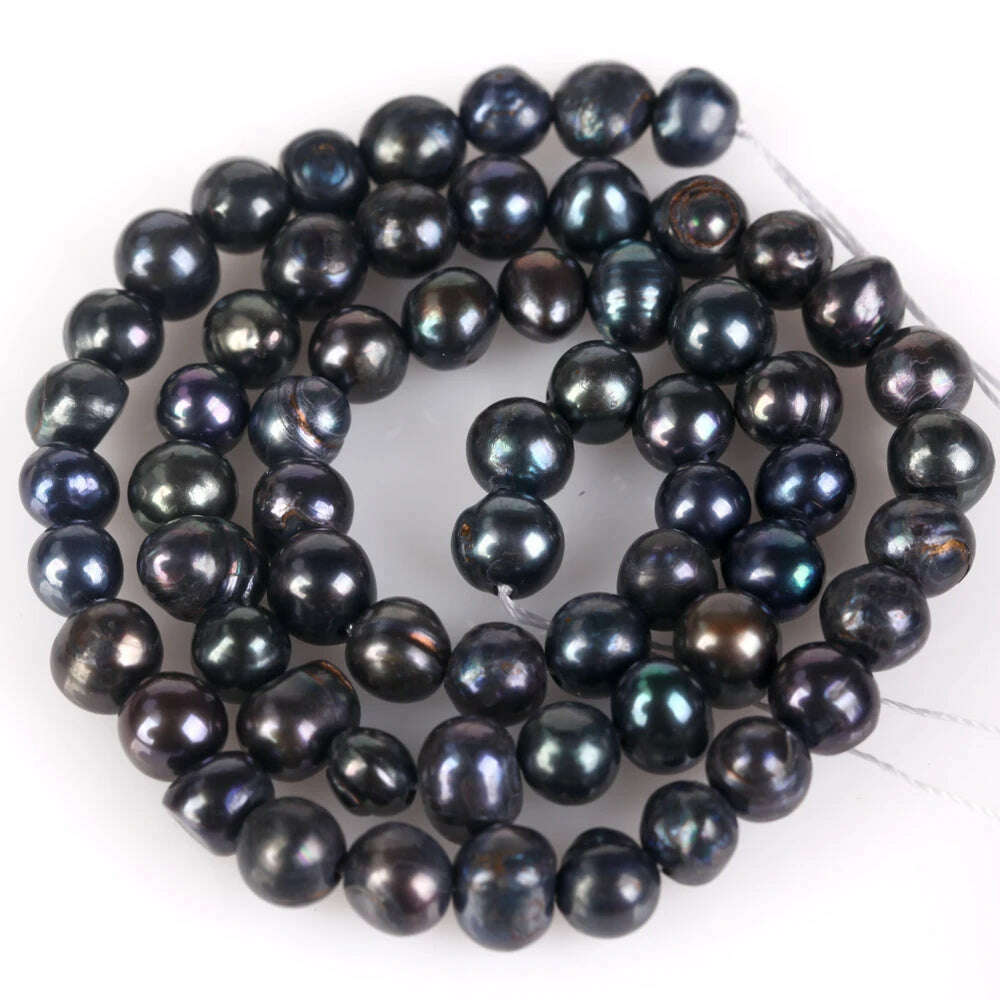 KIMLUD, Natural Freshwater Pearl Beads High Quality Black Round Pearls Beads For Jewelry Making Fit DIY Women Bracelet Necklace Earrings, 5-6mm 68-71pcs, KIMLUD APPAREL - Womens Clothes