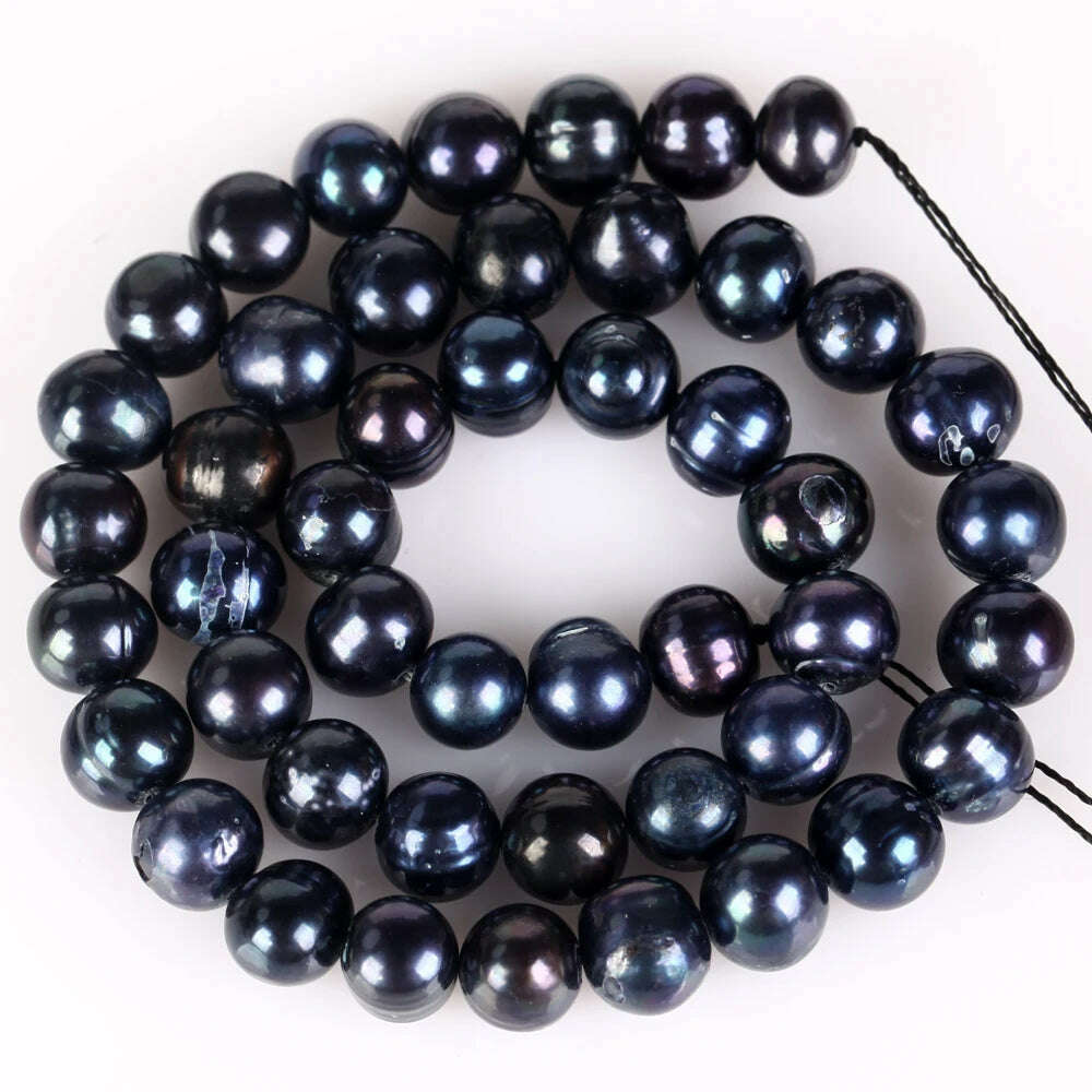 KIMLUD, Natural Freshwater Pearl Beads High Quality Black Round Pearls Beads For Jewelry Making Fit DIY Women Bracelet Necklace Earrings, 8-9mm 48-50pcs, KIMLUD APPAREL - Womens Clothes