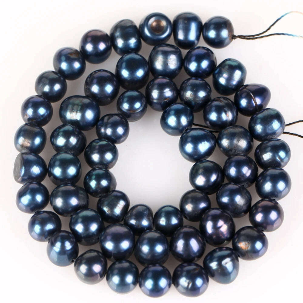 KIMLUD, Natural Freshwater Pearl Beads High Quality Black Round Pearls Beads For Jewelry Making Fit DIY Women Bracelet Necklace Earrings, 7-8mm 57-59pcs, KIMLUD APPAREL - Womens Clothes