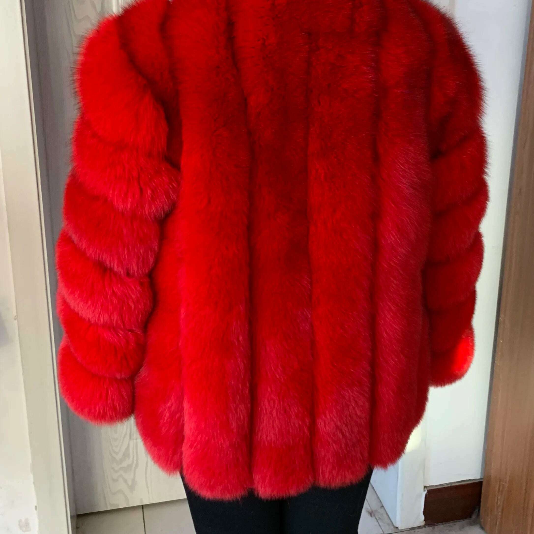 KIMLUD, Natural fur ackets for women 2023 New style real fur coat Vertical bar high quality winter women cold coat Luxury free shipping, red / S / CHINA, KIMLUD APPAREL - Womens Clothes