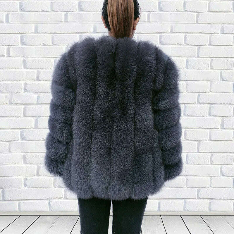 KIMLUD, Natural fur ackets for women 2023 New style real fur coat Vertical bar high quality winter women cold coat Luxury free shipping, Dark grey / S / CHINA, KIMLUD APPAREL - Womens Clothes