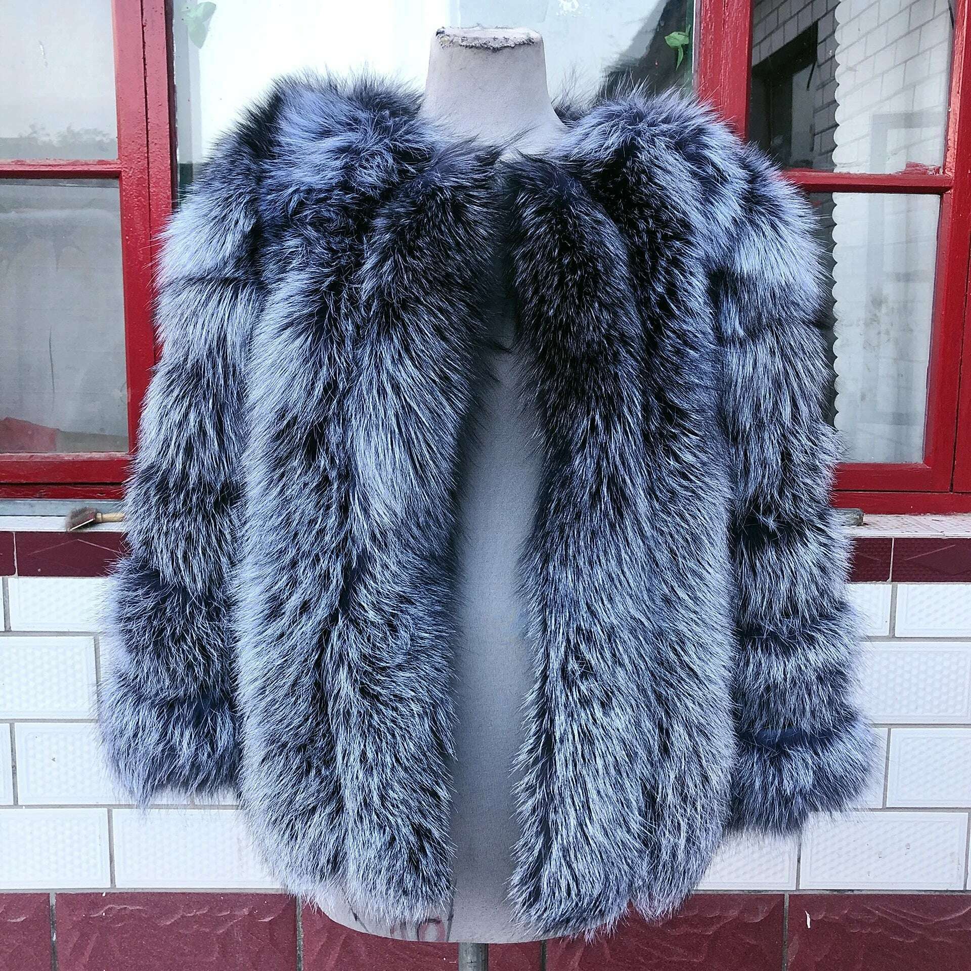 KIMLUD, Natural fur ackets for women 2023 New style real fur coat Vertical bar high quality winter women cold coat Luxury free shipping, Silver fox / S / CHINA, KIMLUD APPAREL - Womens Clothes