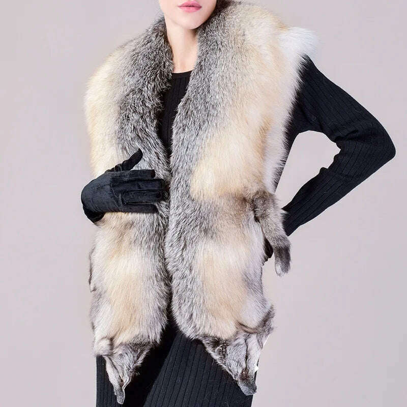 KIMLUD, Natural Fur Fox Whole Skin Scarf Ladies Winter Fashion Retro Luxury Party Women Winter Warm Real Fur Collar Ring S5877, KIMLUD Womens Clothes