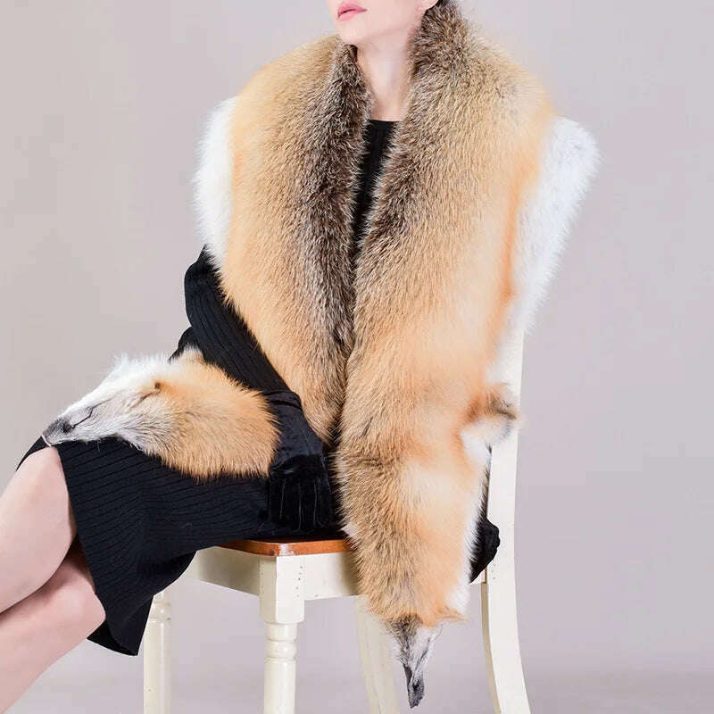 KIMLUD, Natural Fur Fox Whole Skin Scarf Ladies Winter Fashion Retro Luxury Party Women Winter Warm Real Fur Collar Ring S5877, KIMLUD Womens Clothes