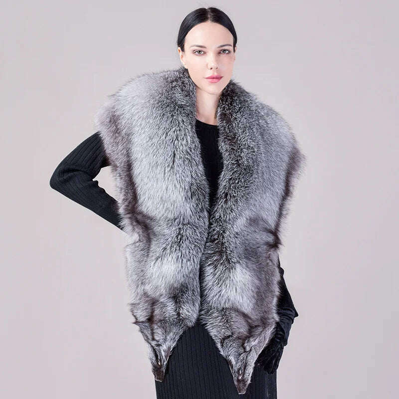 Natural Fur Fox Whole Skin Scarf Ladies Winter Fashion Retro Luxury Party Women Winter Warm Real Fur Collar Ring S5877 - KIMLUD