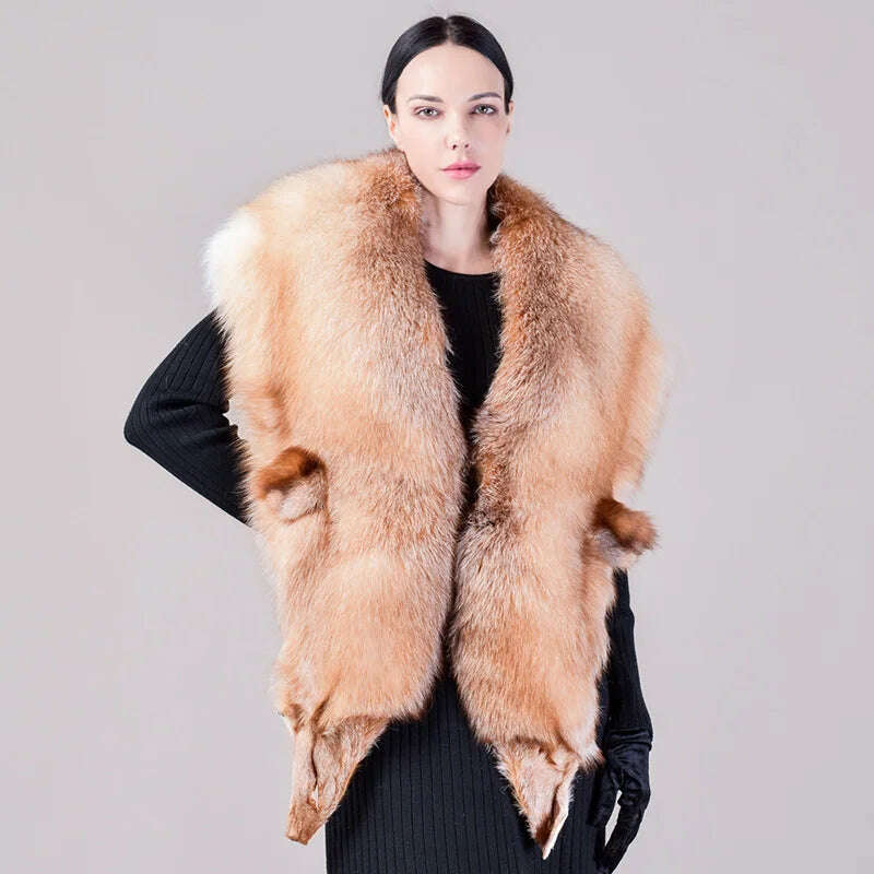 Natural Fur Fox Whole Skin Scarf Ladies Winter Fashion Retro Luxury Party Women Winter Warm Real Fur Collar Ring S5877 - KIMLUD