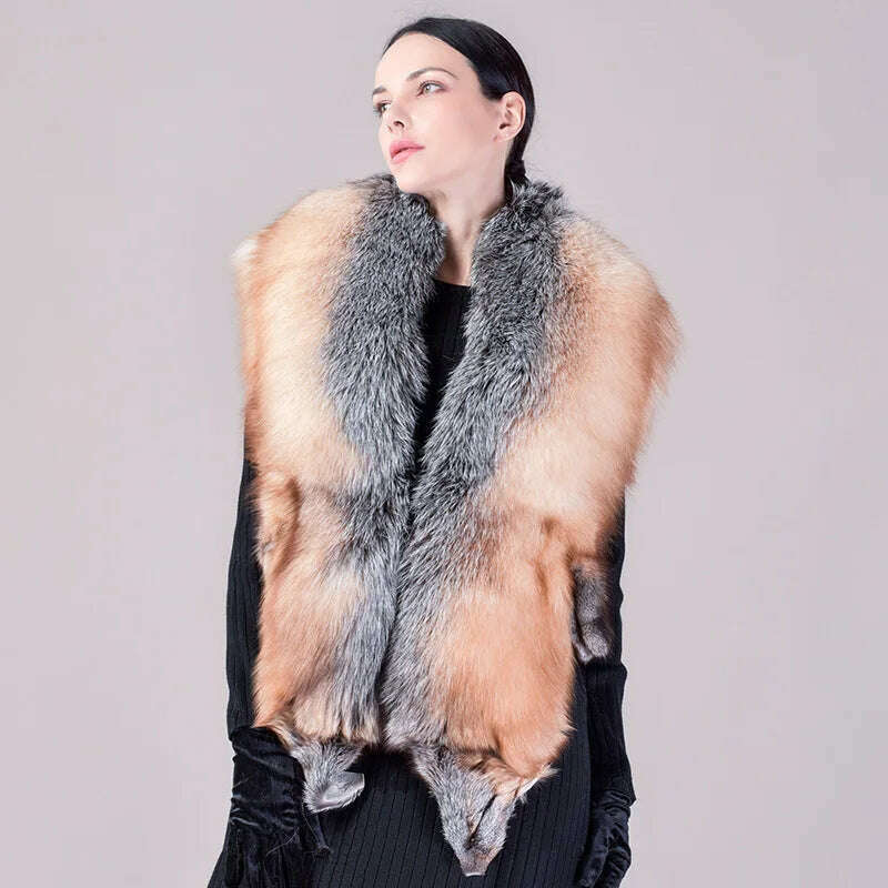 Natural Fur Fox Whole Skin Scarf Ladies Winter Fashion Retro Luxury Party Women Winter Warm Real Fur Collar Ring S5877 - KIMLUD