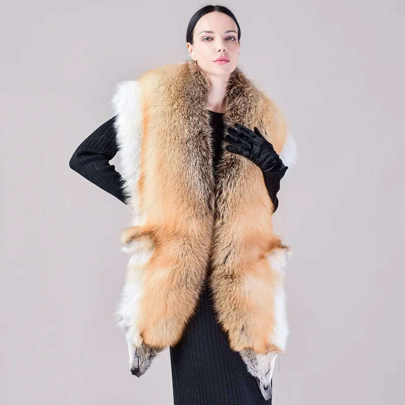 Natural Fur Fox Whole Skin Scarf Ladies Winter Fashion Retro Luxury Party Women Winter Warm Real Fur Collar Ring S5877 - KIMLUD