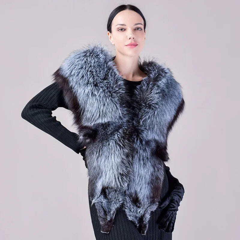 KIMLUD, Natural Fur Fox Whole Skin Scarf Ladies Winter Fashion Retro Luxury Party Women Winter Warm Real Fur Collar Ring S5877, Color 2 / One Size, KIMLUD APPAREL - Womens Clothes