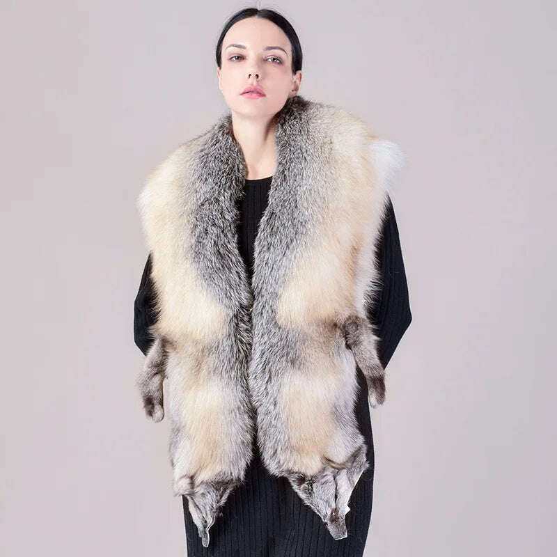 Natural Fur Fox Whole Skin Scarf Ladies Winter Fashion Retro Luxury Party Women Winter Warm Real Fur Collar Ring S5877 - KIMLUD