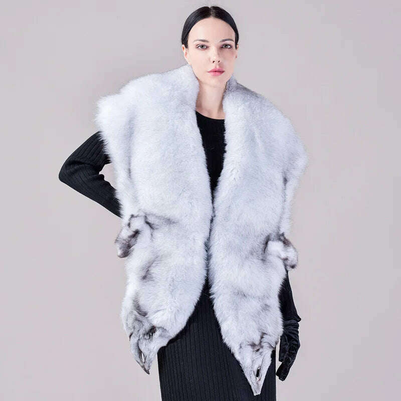 Natural Fur Fox Whole Skin Scarf Ladies Winter Fashion Retro Luxury Party Women Winter Warm Real Fur Collar Ring S5877 - KIMLUD