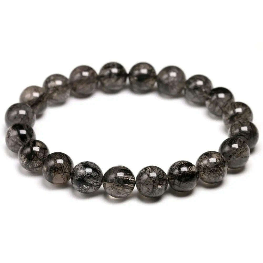 Natural Genuine 7A Black Tourmalinated Quartz Bracelet Black Hair Rutile Crystal Jewelry Women Men Gemstone Stretch Jewelry - KIMLUD