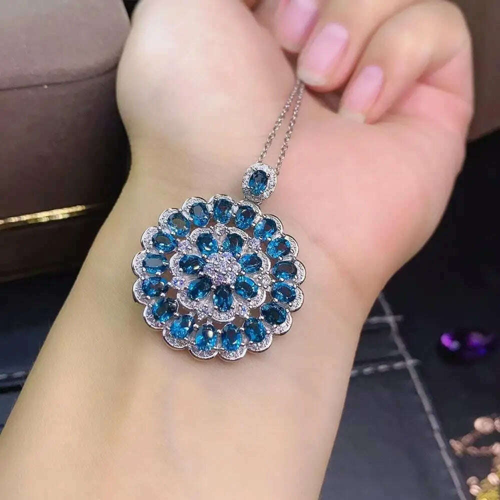 Natural London Blue Pendant With Chain Genuine S925 Sterling Silver Necklace Woman Fashion Jewelry Topaz Jewelry Bridal Pendant - KIMLUD