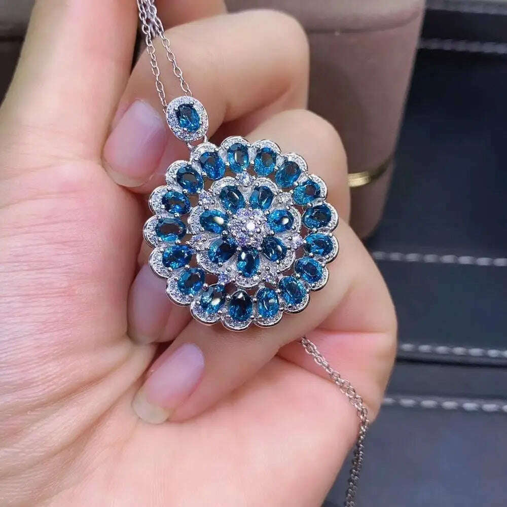 KIMLUD, Natural London Blue Pendant With Chain Genuine S925 Sterling Silver Necklace Woman Fashion Jewelry Topaz Jewelry Bridal Pendant, KIMLUD Womens Clothes