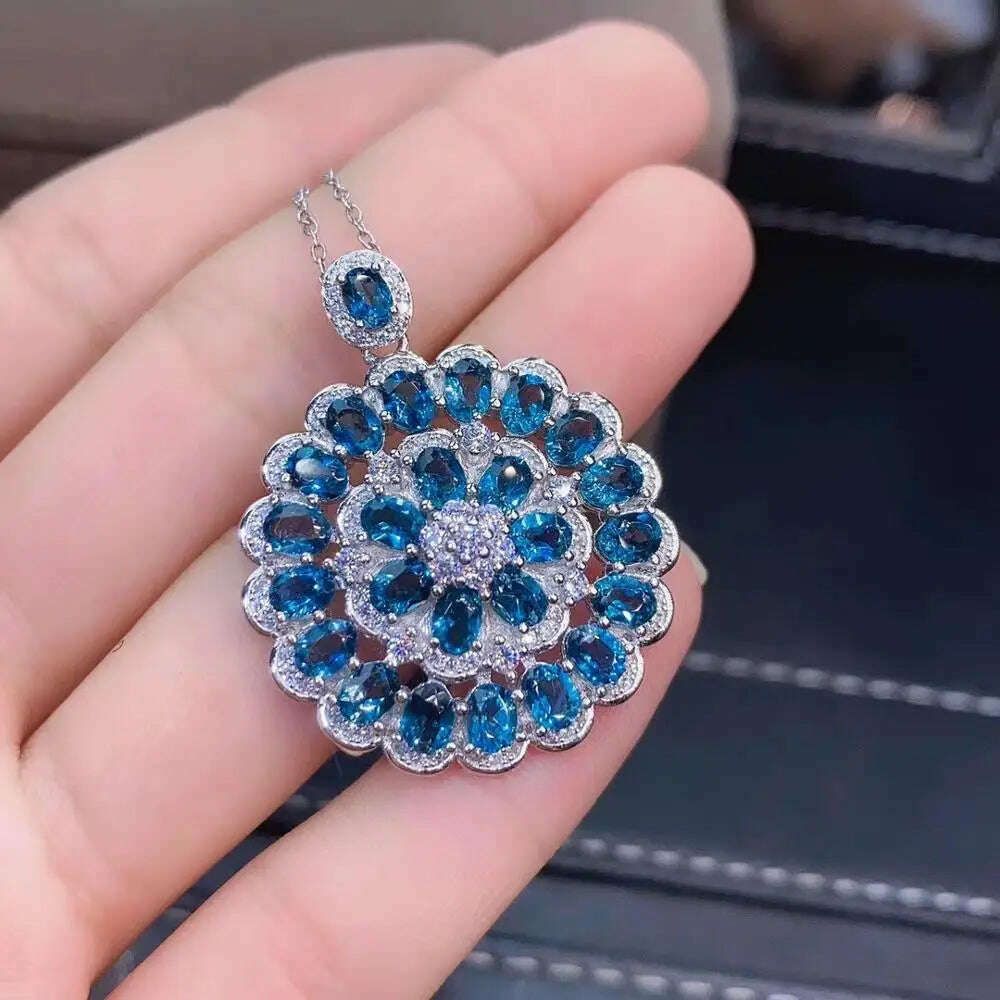 Natural London Blue Pendant With Chain Genuine S925 Sterling Silver Necklace Woman Fashion Jewelry Topaz Jewelry Bridal Pendant - KIMLUD