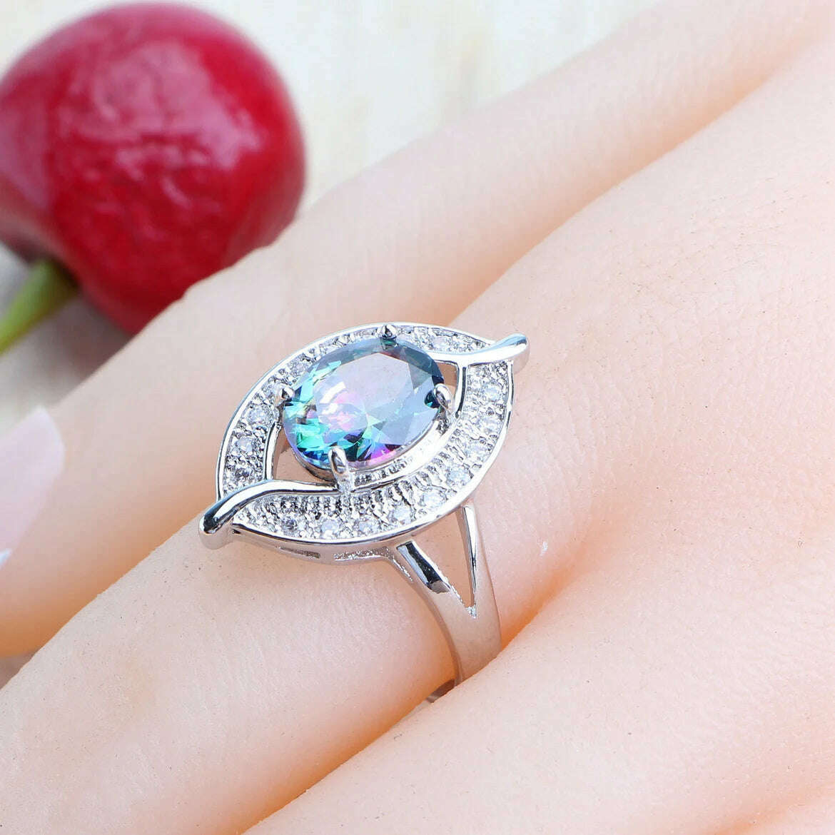 Natural Magic Rainbow Zirconia Jewelry Sets 925 Silver Wedding For Women Rings Pendant Necklace Earrings Bracelets Bridal Set - KIMLUD