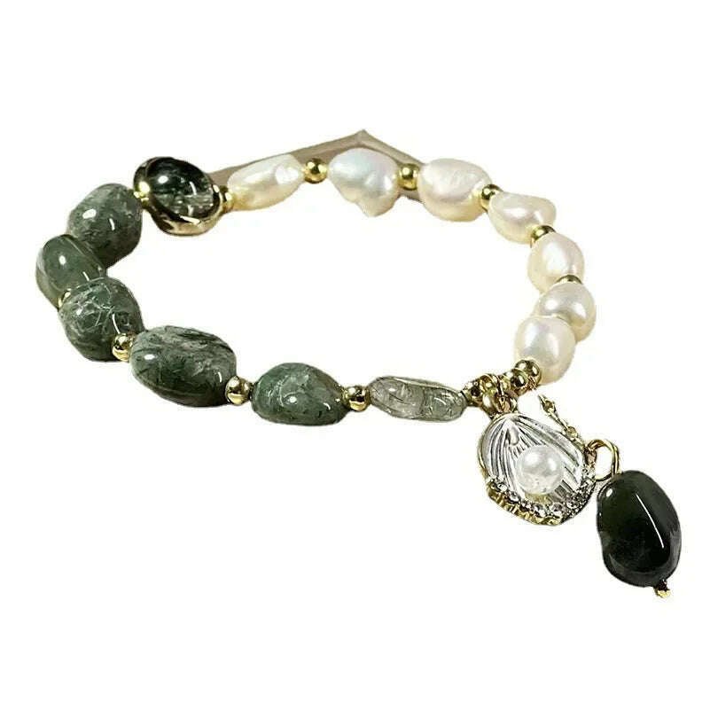 KIMLUD, Natural Pearl Bracelet Green Crystal Original Design Women's Korean  Bangles Student Friend Birthday Jewelry Handpiece, KIMLUD Womens Clothes