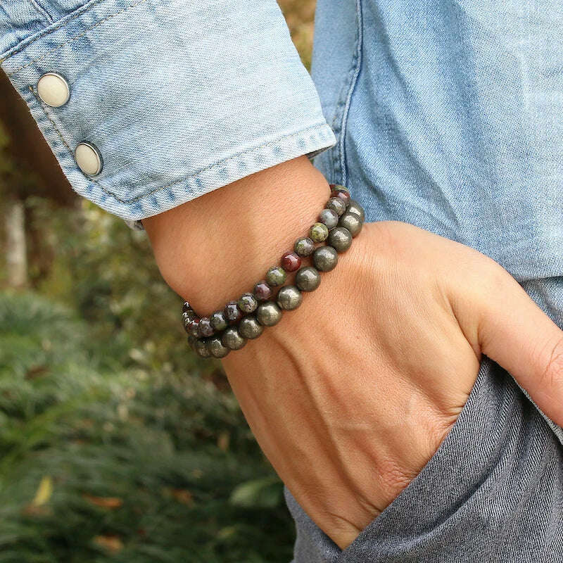 Natural Pyrite 6 8 10mm Round Beads Elastic Line Stretch Beaded Bracelet Fashion Man Woman Genuine Gem Fine Jewelry - KIMLUD