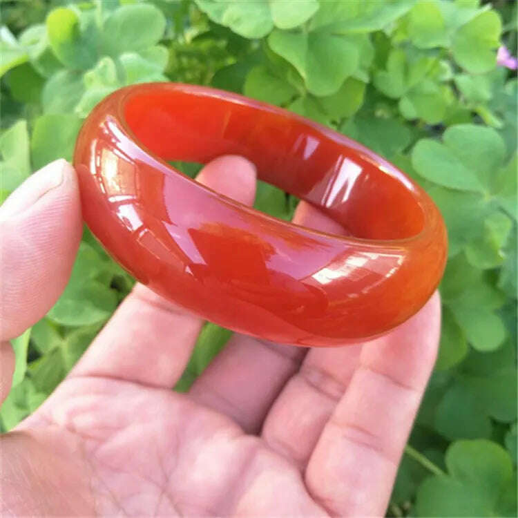 KIMLUD, Natural Red Jade Bangle Bracelet Hand-Carved Charm Jewelry Fashion Accessories for Men Women Round Bangle, KIMLUD Womens Clothes