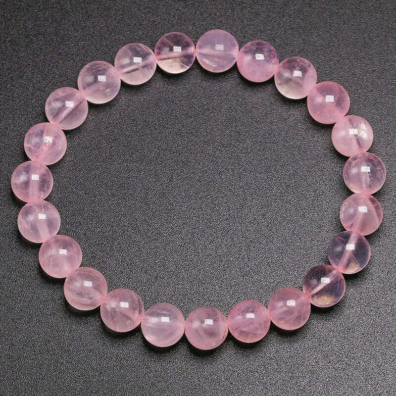 Natural Smooth Rose Quartz Energy Natural Stone Strench Bracelet Elastic Fine Jewelry Beads Lovers Women Handmade Gift - KIMLUD