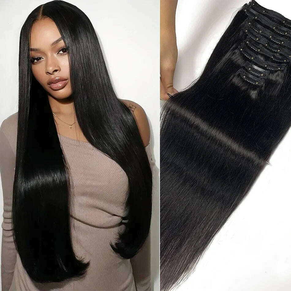 Natural Straight Clip in Hair Extensions Human Hair Seamless Clip in Extensions 100% Unprocessed Full Head Brazilian Virgin Hair - KIMLUD