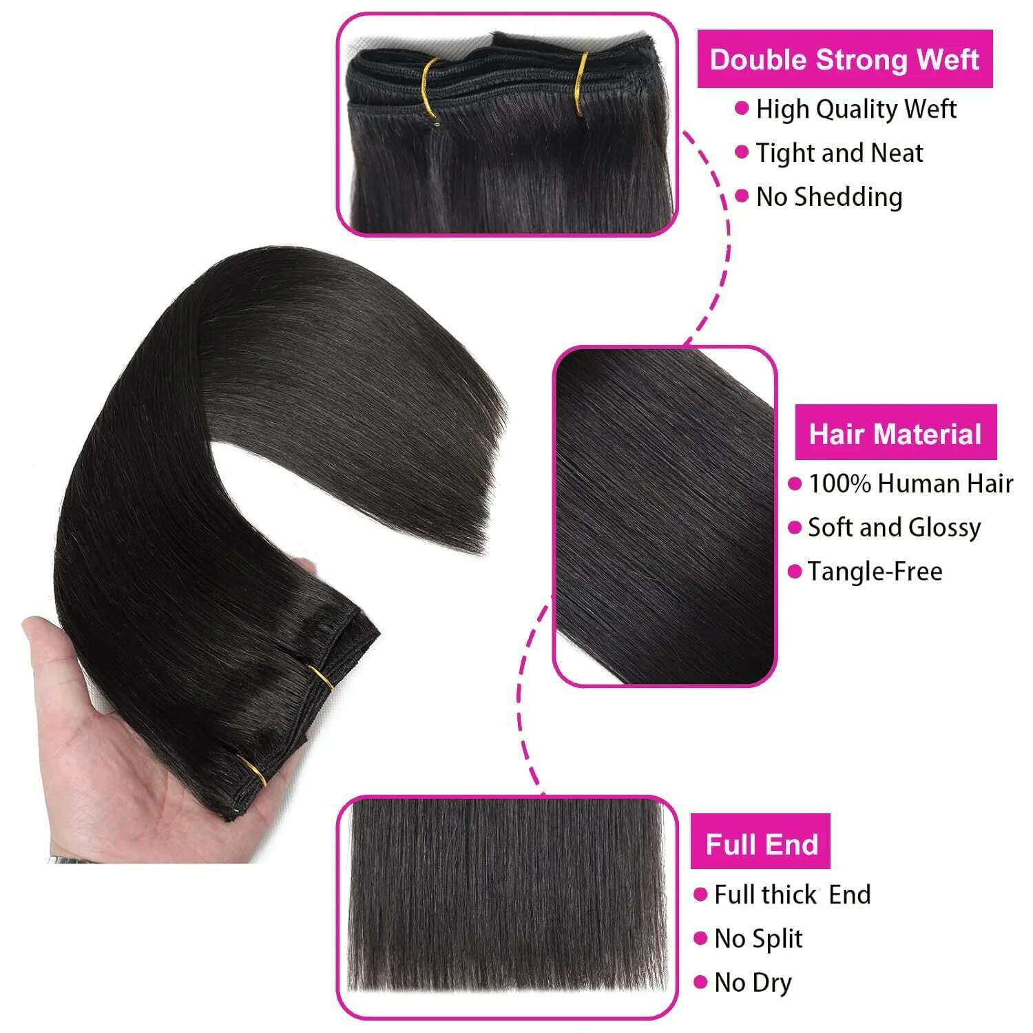 Natural Straight Clip in Hair Extensions Human Hair Seamless Clip in Extensions 100% Unprocessed Full Head Brazilian Virgin Hair - KIMLUD