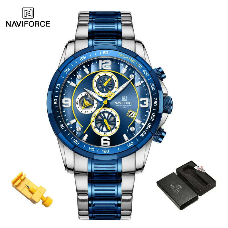 KIMLUD, NAVIFORCE Fashion Big Face Watch for Men High Quality Stainless Steel Luxury Wrist Watch Waterproof Luminous Clock Reloj Hombre, SBE-BOX, KIMLUD APPAREL - Womens Clothes