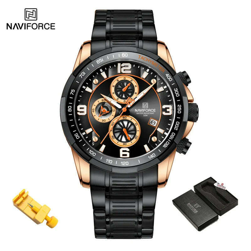 KIMLUD, NAVIFORCE Fashion Big Face Watch for Men High Quality Stainless Steel Luxury Wrist Watch Waterproof Luminous Clock Reloj Hombre, RGB-BOX, KIMLUD APPAREL - Womens Clothes