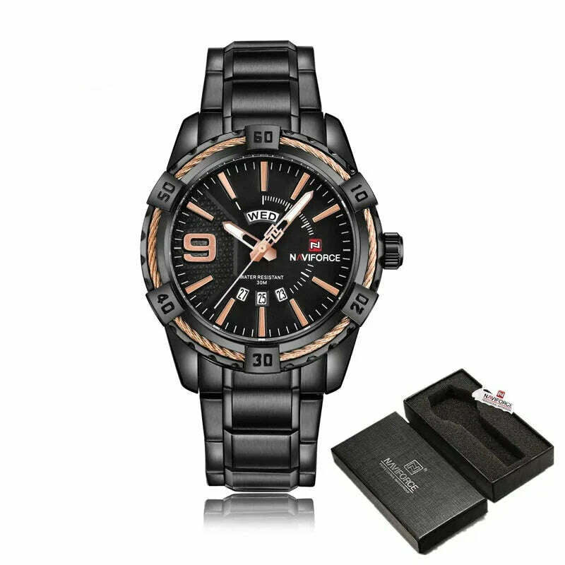 KIMLUD, NAVIFORCE Luxury Brand Men&#39;s WristWatch Original Fashion Quartz Classic Watches For Men Waterproof Business Steel Band Clock Man, BRG BOX / China, KIMLUD APPAREL - Womens Clothes