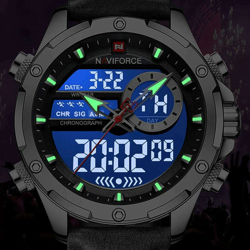 NAVIFORCE Military Watches for Men Fashion Sport Chronograph Alarm Wristwatch Waterproof Quartz Big Clock Digital Male Watch - KIMLUD