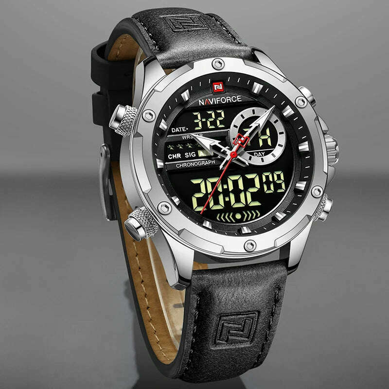 NAVIFORCE Military Watches for Men Fashion Sport Chronograph Alarm Wristwatch Waterproof Quartz Big Clock Digital Male Watch - KIMLUD