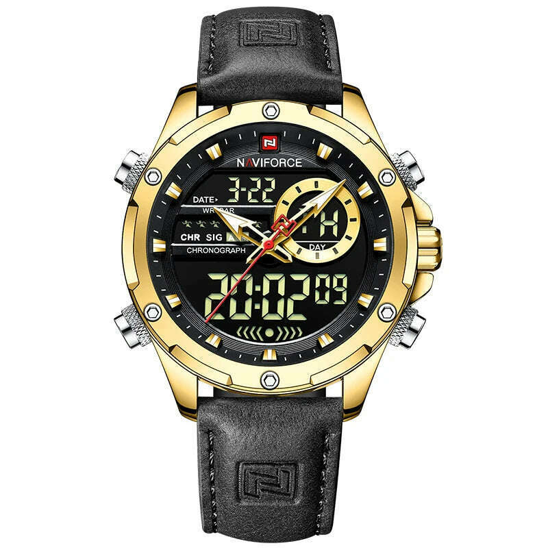 NAVIFORCE Military Watches for Men Fashion Sport Chronograph Alarm Wristwatch Waterproof Quartz Big Clock Digital Male Watch - KIMLUD