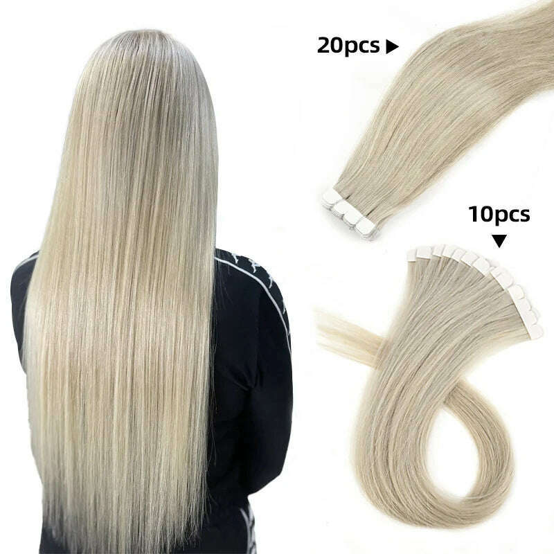 Neitsi Mini Tape In Human Hair Extensions Invisible Skin Weft Adhesive Grey Color 100% Natural Straight Real Hair Tape Ins 10pcs - KIMLUD