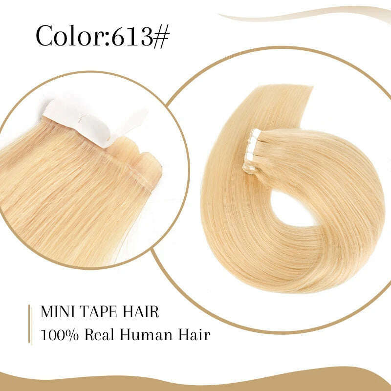 KIMLUD, Neitsi Mini Tape In Human Hair Extensions Invisible Skin Weft Adhesive Grey Color 100% Natural Straight Real Hair Tape Ins 10pcs, #613 / 10 pcs / 12 inches, KIMLUD APPAREL - Womens Clothes