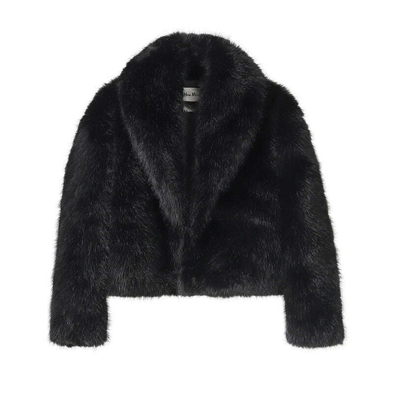 KIMLUD, Neo Mint Street Fashion Shawl Collar Faux Fox Fur Coat Women 2024 Winter Cool Girls Black Short Fur Jacket Vintage Chic Overcoat, black fox fur coat / S, KIMLUD APPAREL - Womens Clothes