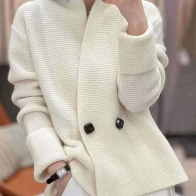 Neploe Korean Fashion Double Breasted Cardigans Mujer 2023 Autumn New Loose Knitted Cardigan Y2k Long Sleeve Loose Tops Women - KIMLUD