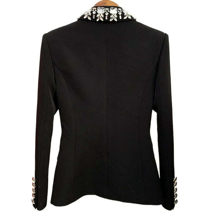 KIMLUD, New 2024 Spring Autumn Blazer Jacket Women Double Breasted Slim Suit Beaded Lapel Fashion Streetwear Jackets Long Sleeve Pocket, KIMLUD Womens Clothes