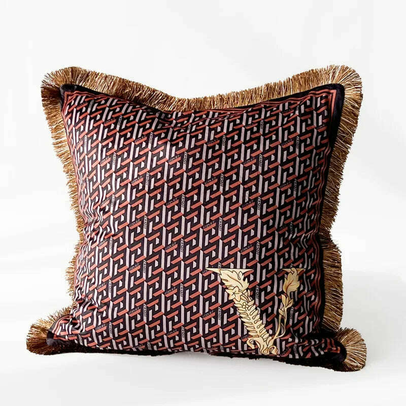 KIMLUD, New 45 X45cm Luxury Tiger Printing Square Pillowcase Model Living Room Sofa Decorative Tassels Cushion Velvet Pillow Cover, 45x45cm / V - Coffee, KIMLUD APPAREL - Womens Clothes