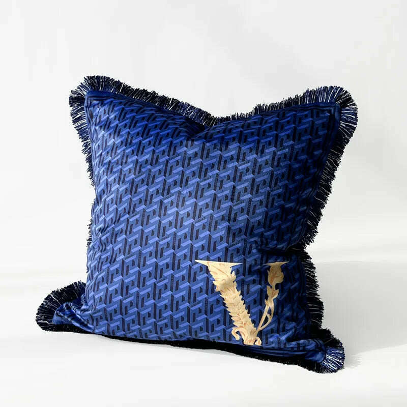 KIMLUD, New 45 X45cm Luxury Tiger Printing Square Pillowcase Model Living Room Sofa Decorative Tassels Cushion Velvet Pillow Cover, 45x45cm / V - Blue, KIMLUD APPAREL - Womens Clothes