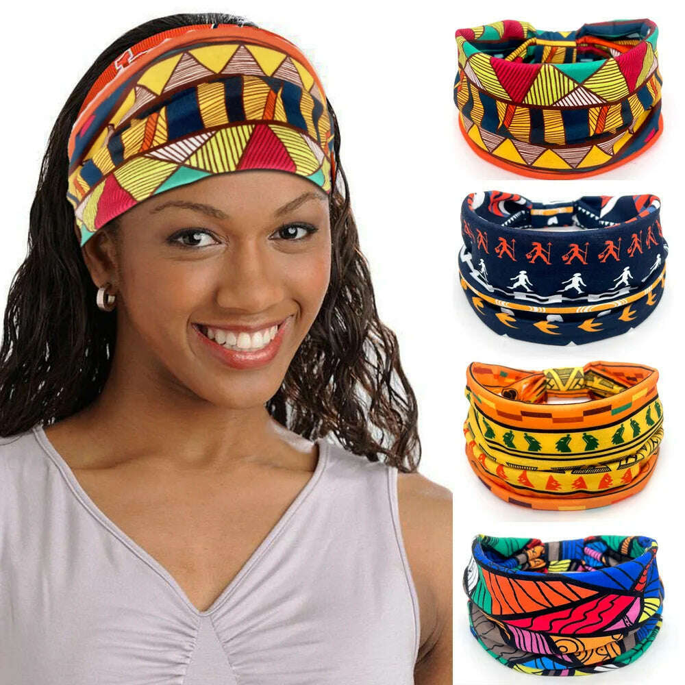 KIMLUD, New African Pattern Print Wide Headband for Women Twist Style Hair Bandanas Head Wrap Elastic  Headwear Turban Girls Accessories, KIMLUD Womens Clothes