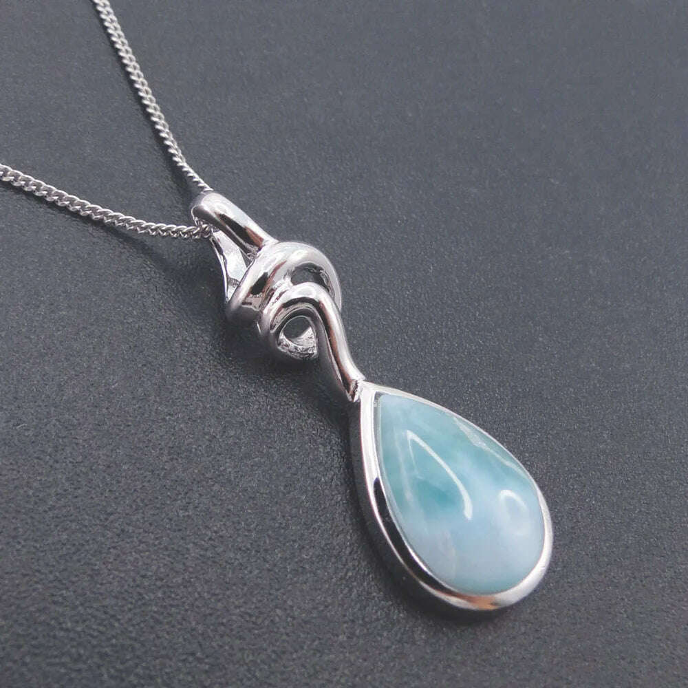 KIMLUD, New Arrival 9x13mm Pearl Natural Larimar Pendant 925 Sterling Silver Women Teardrop Pendant Necklace Charm Fine Jewelry For Gift, KIMLUD Womens Clothes