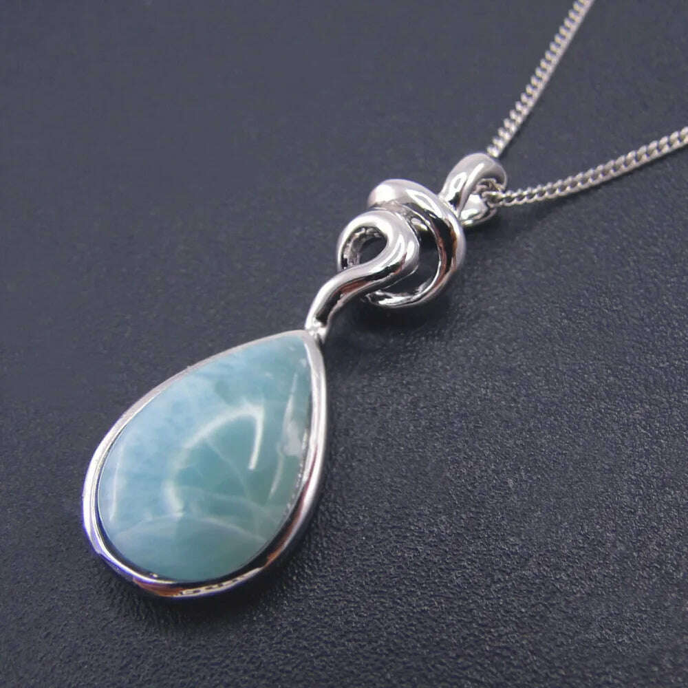 KIMLUD, New Arrival 9x13mm Pearl Natural Larimar Pendant 925 Sterling Silver Women Teardrop Pendant Necklace Charm Fine Jewelry For Gift, KIMLUD Womens Clothes