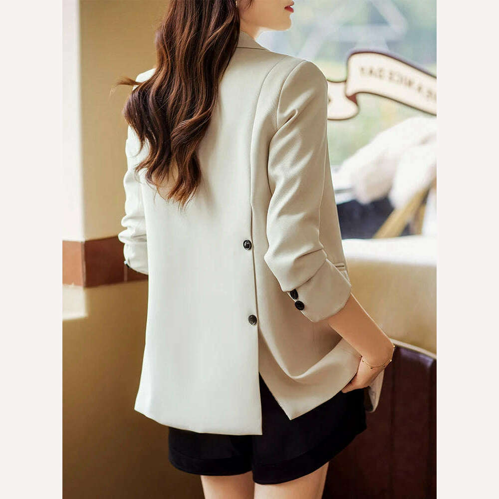 KIMLUD, New Arrival Autumn Winter Women Ladies Blazer Pink Black Coffee Female Long Sleeve Solid Casual Jacket Coat, Apricot Blazer / S, KIMLUD APPAREL - Womens Clothes