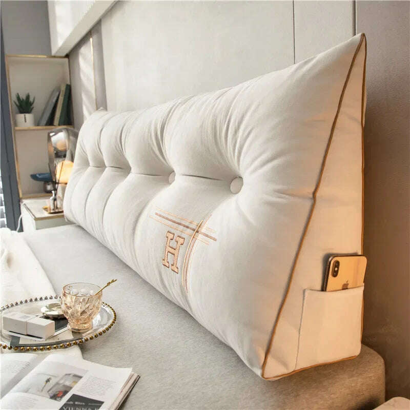 KIMLUD, New Arrival Bedside Cushion Nordic Removable Triangular Bed Backrests Large Pillows For Coussin Headboard Pillow Cushions, white / 60x50x20cm, KIMLUD APPAREL - Womens Clothes