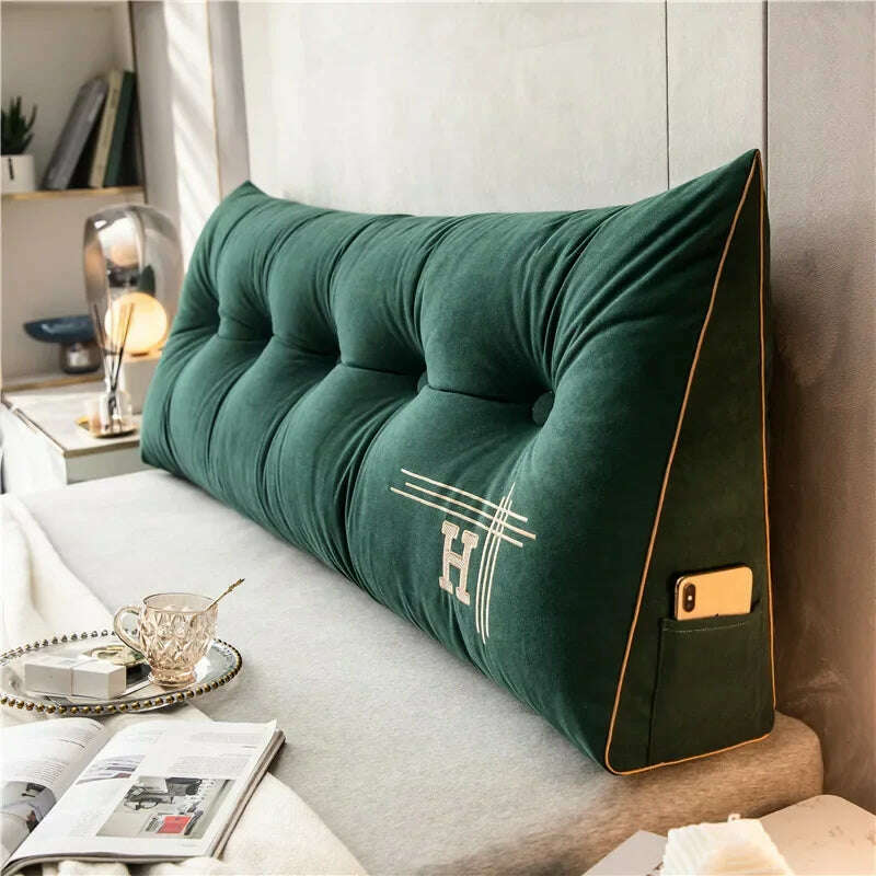 KIMLUD, New Arrival Bedside Cushion Nordic Removable Triangular Bed Backrests Large Pillows For Coussin Headboard Pillow Cushions, Dark green / 60x50x20cm, KIMLUD APPAREL - Womens Clothes